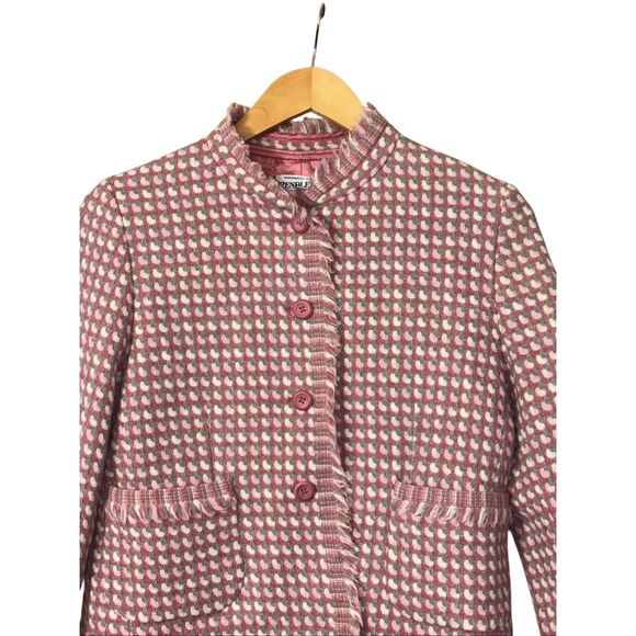 Pendleton Tweed virgin wool Blazer cropped pink gray cream fringe size 6P Made i - Picture 8 of 10